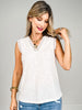 Sleeveless Lace Trimmed V-Neck Slub Knit Top