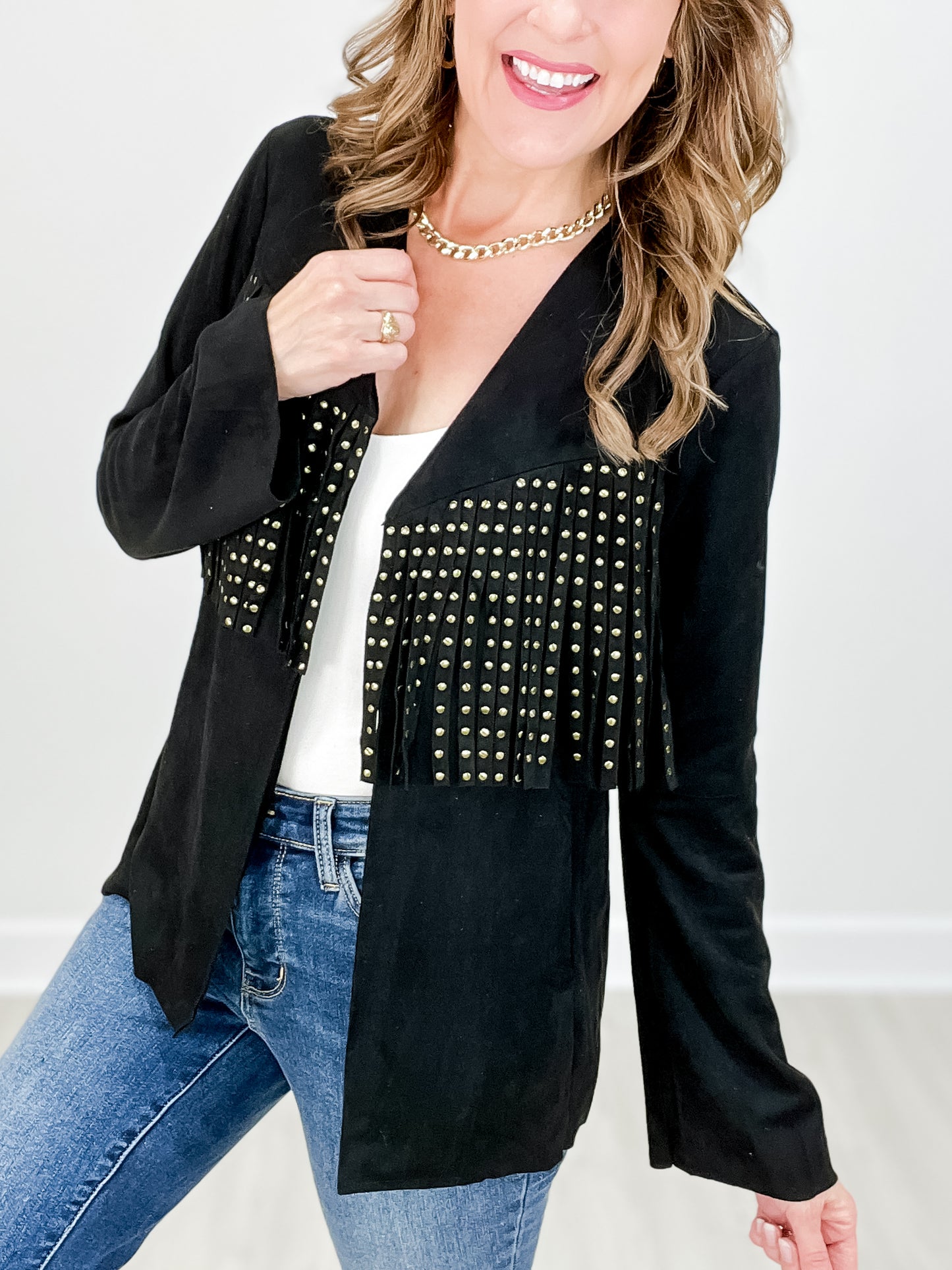 SUEDE NAILHEAD FRINGED JACKET