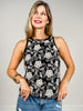 Sleeveless Floral Embroidered Top with Keyhole Button Back