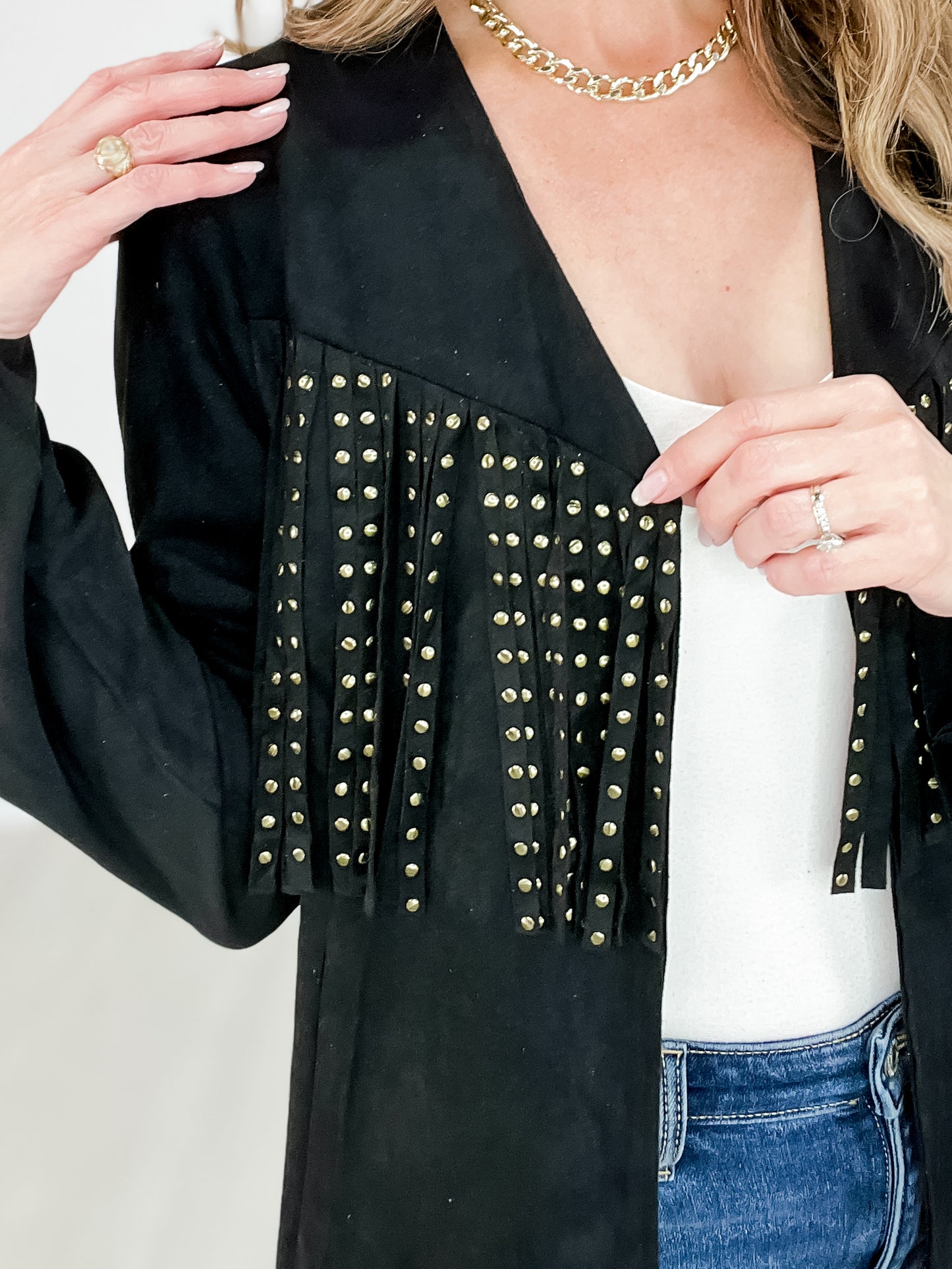 SUEDE NAILHEAD FRINGED JACKET