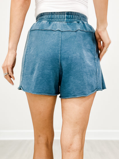 Elastic Waist Mineral Wash Terry Shorts with Side Pockets