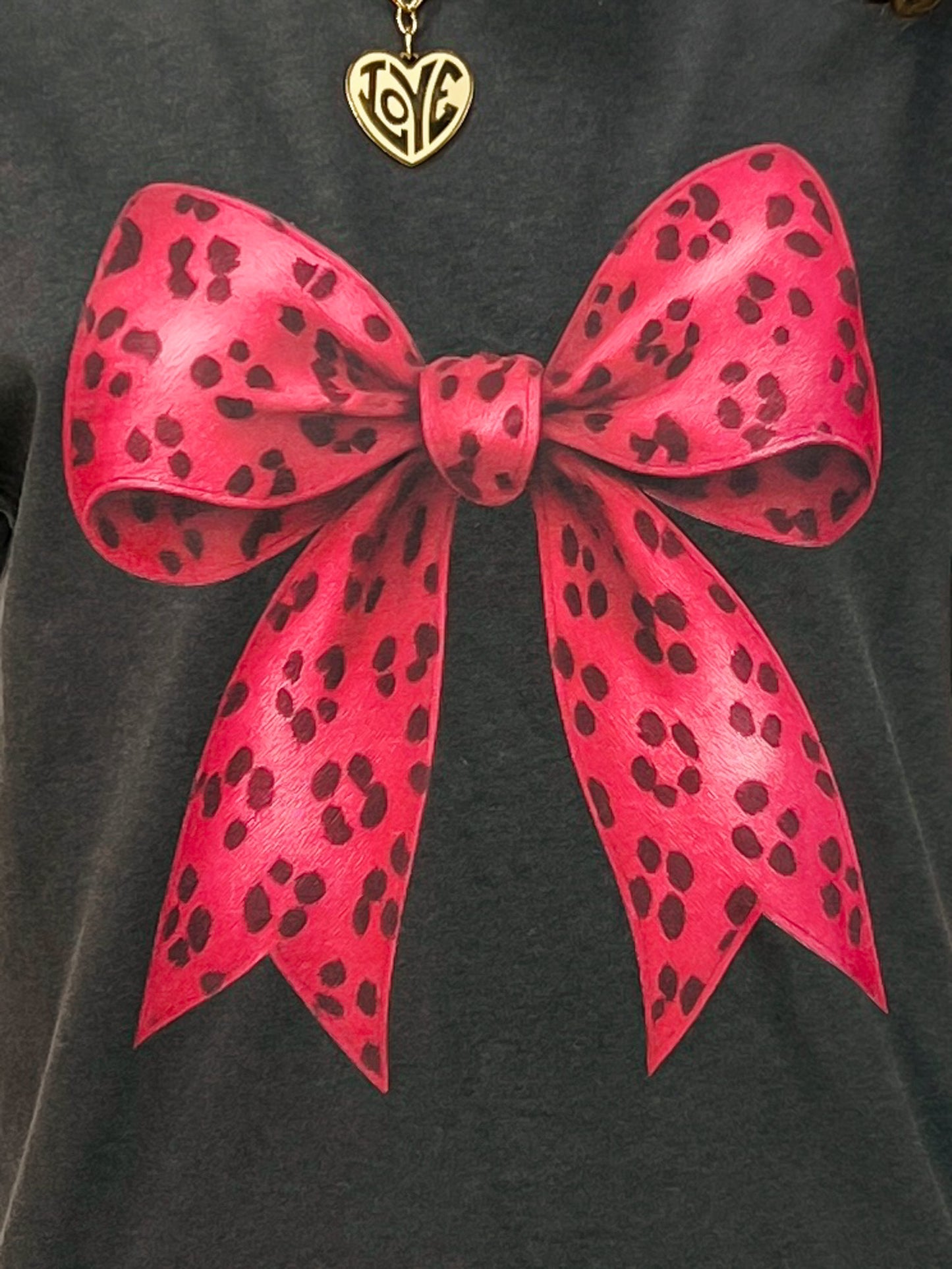 Pink Leopard Print Bow Graphic Tee