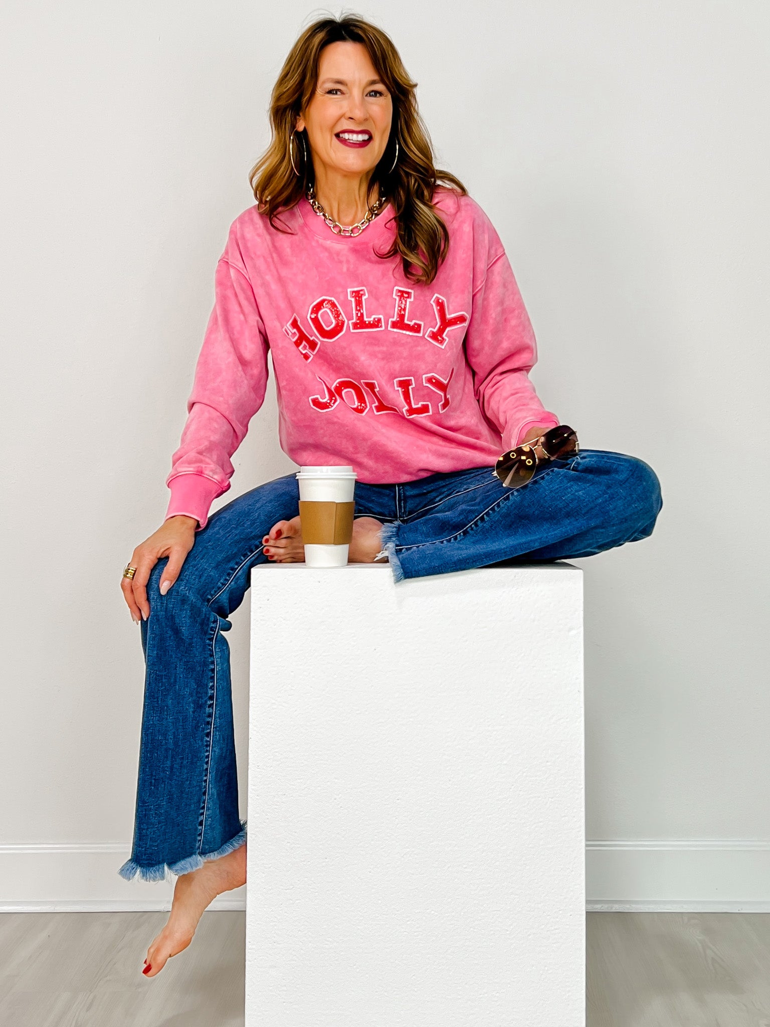 Holly Jolly Long Sleeve Solid Knit Top