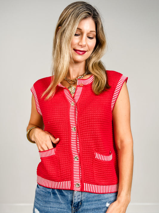 Button Down Sweater Vest with Patch Pockets
