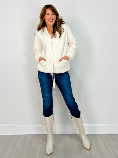 Furry Zip Up Hoodie With Pattern Sleeves