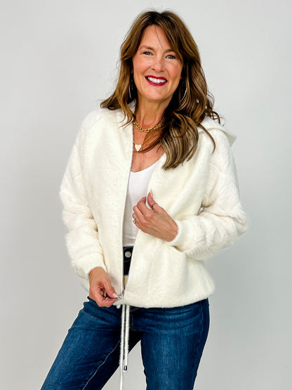 Furry Zip Up Hoodie With Pattern Sleeves