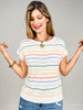 Multi-Color Striped Short Sleeve Pullover Sweater