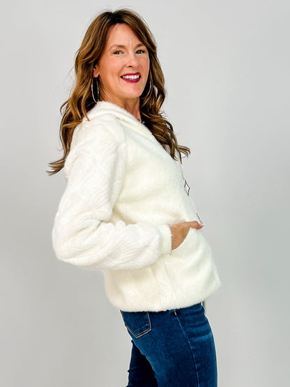 Furry Zip Up Hoodie With Pattern Sleeves
