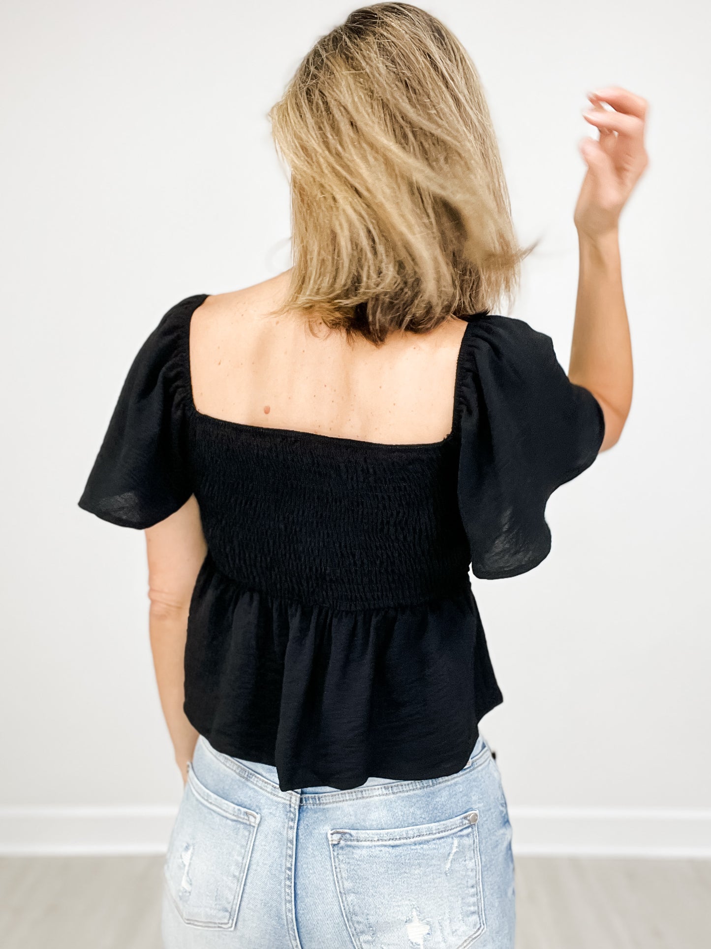 Flutter Sleeve Tie-Front Airflow Top