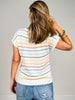 Multi-Color Striped Short Sleeve Pullover Sweater