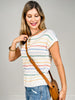 Multi-Color Striped Short Sleeve Pullover Sweater