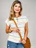 Multi-Color Striped Short Sleeve Pullover Sweater