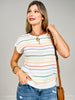 Multi-Color Striped Short Sleeve Pullover Sweater