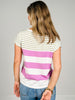 Multi Stripe Wide Crewneck Short Sleeve Sweater Top