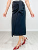 Asymmetric Ruched Front High Waisted Solid Woven Skirt