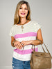 Multi Stripe Wide Crewneck Short Sleeve Sweater Top