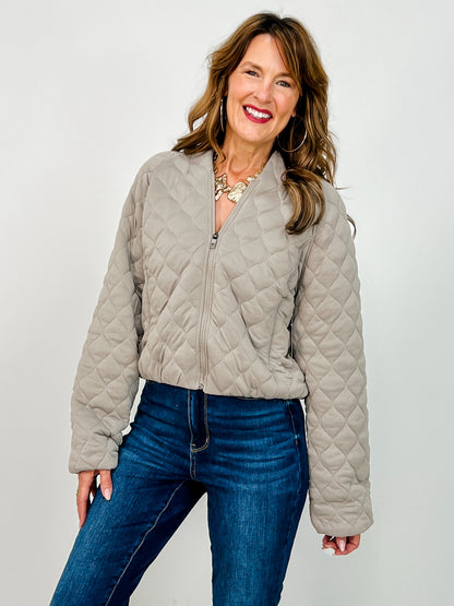 Quilted Zipper Bomber Jacket