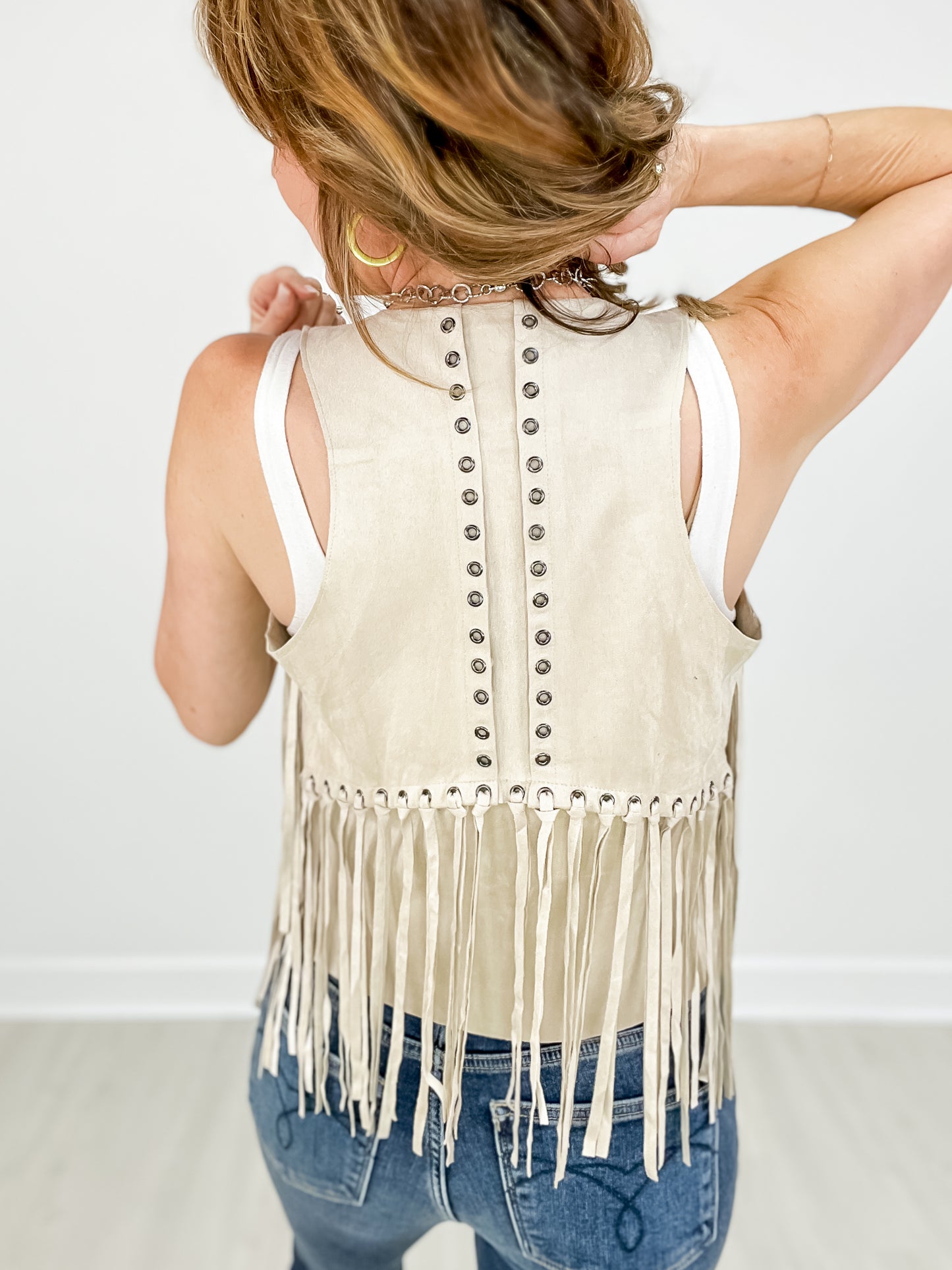 FRINGE VEST WITH EYELETS