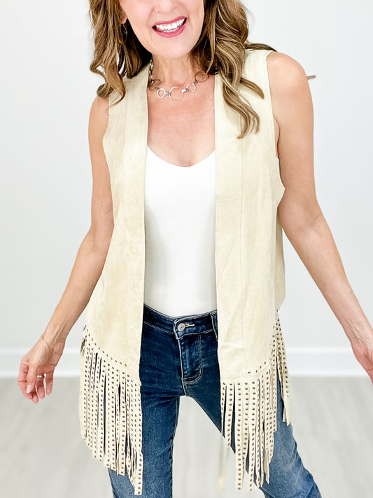 SUEDE VEST WITH STUDDED FRINGE