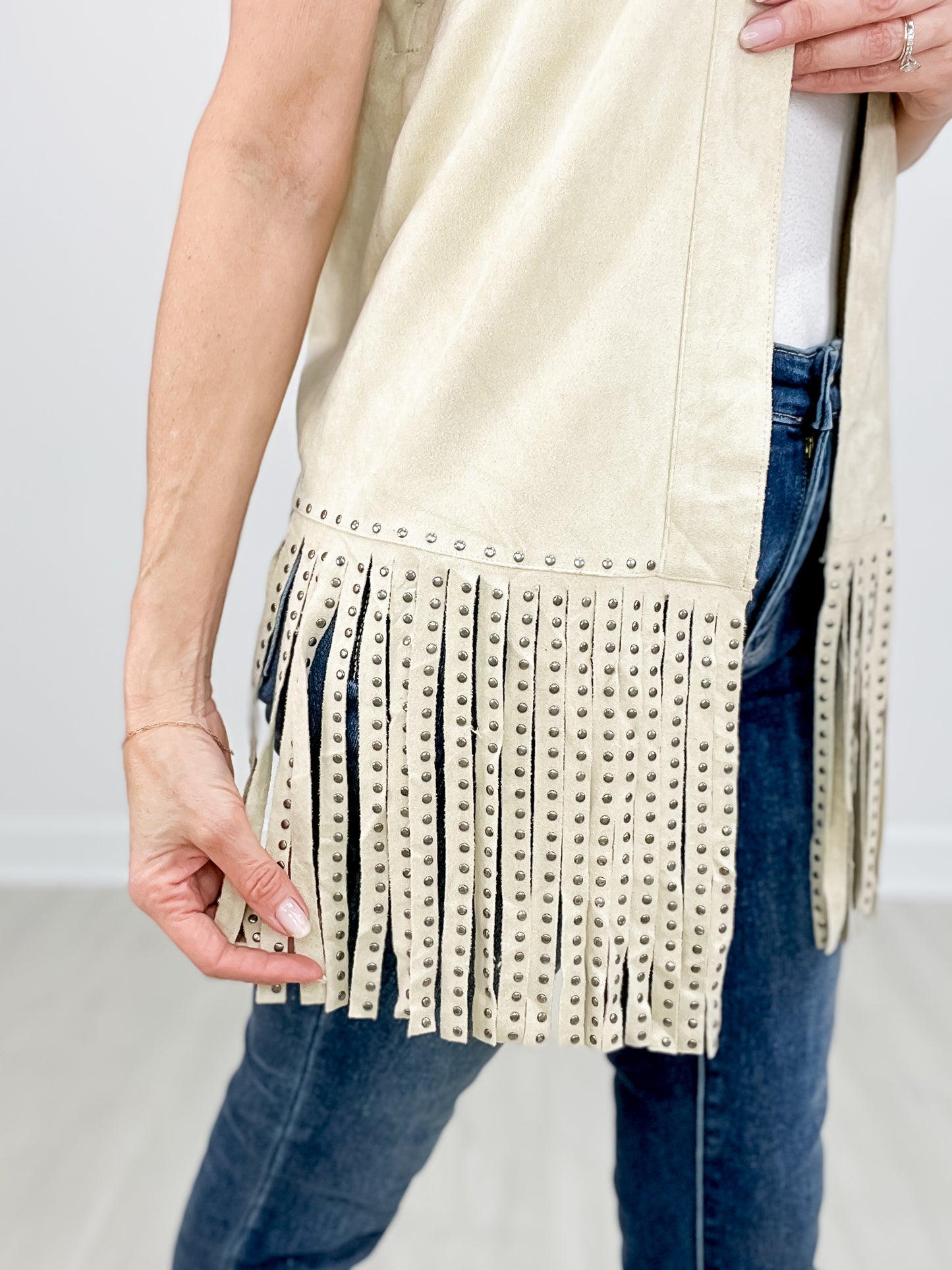 SUEDE VEST WITH STUDDED FRINGE