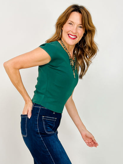 Solid Round Neck Cap Sleeve Top