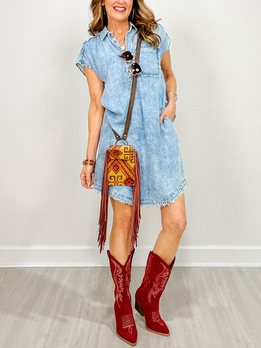 Tencel Denim Short Sleeve Shirt Mini Dress