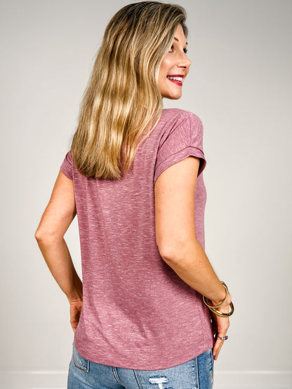Short Sleeve V-Neck Slub Jersey Top