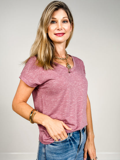 Short Sleeve V-Neck Slub Jersey Top