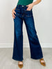Stretch Front Two Pocket High Rise Flare Jean in Dark Denim