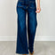 Stretch Front Two Pocket High Rise Flare Jean in Dark Denim