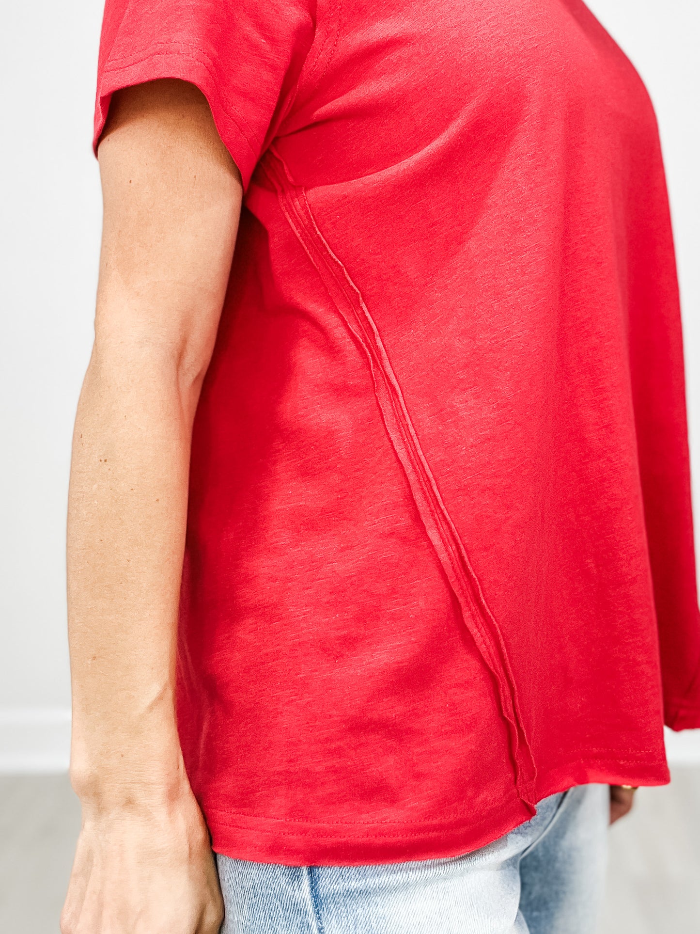 Cotton Slub Short Sleeve Top with Raw Edge Detail GRP C