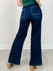 Stretch Front Two Pocket High Rise Flare Jean in Dark Denim