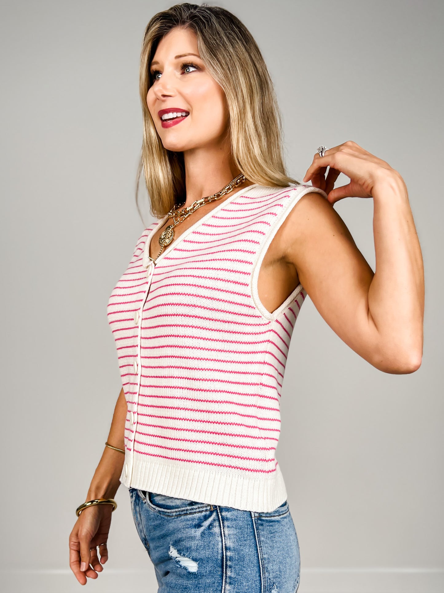 Button Down Sleeveless Sweater Vest Cardigan