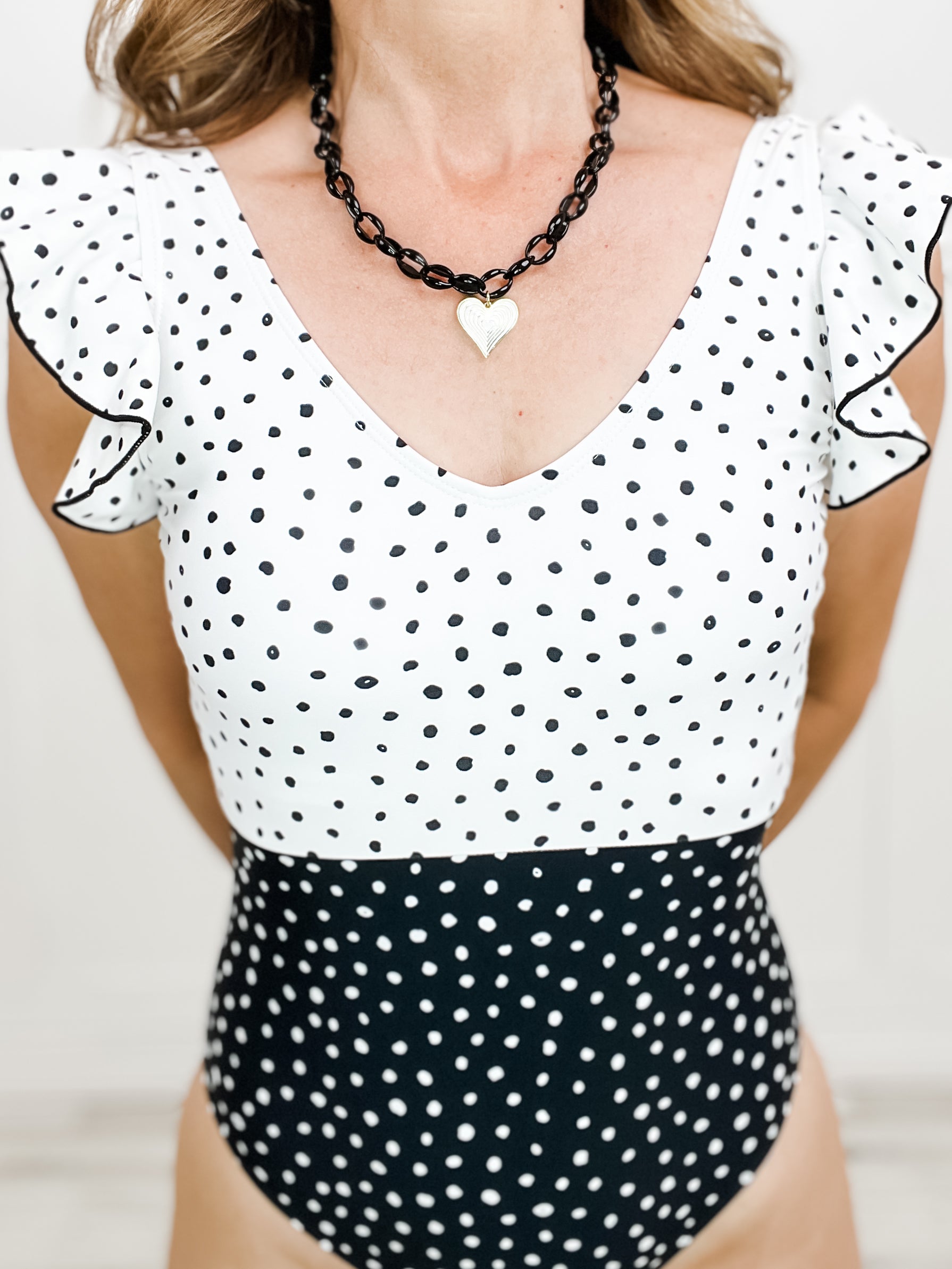 Sleeveless Polka Dot Performance Knit Swimsuit