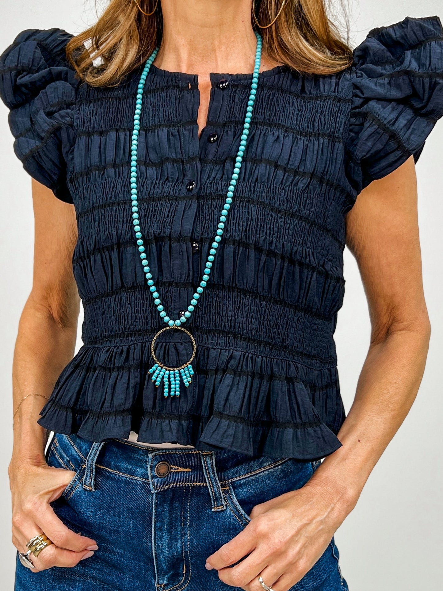 Short Puff Sleeve Smock Top