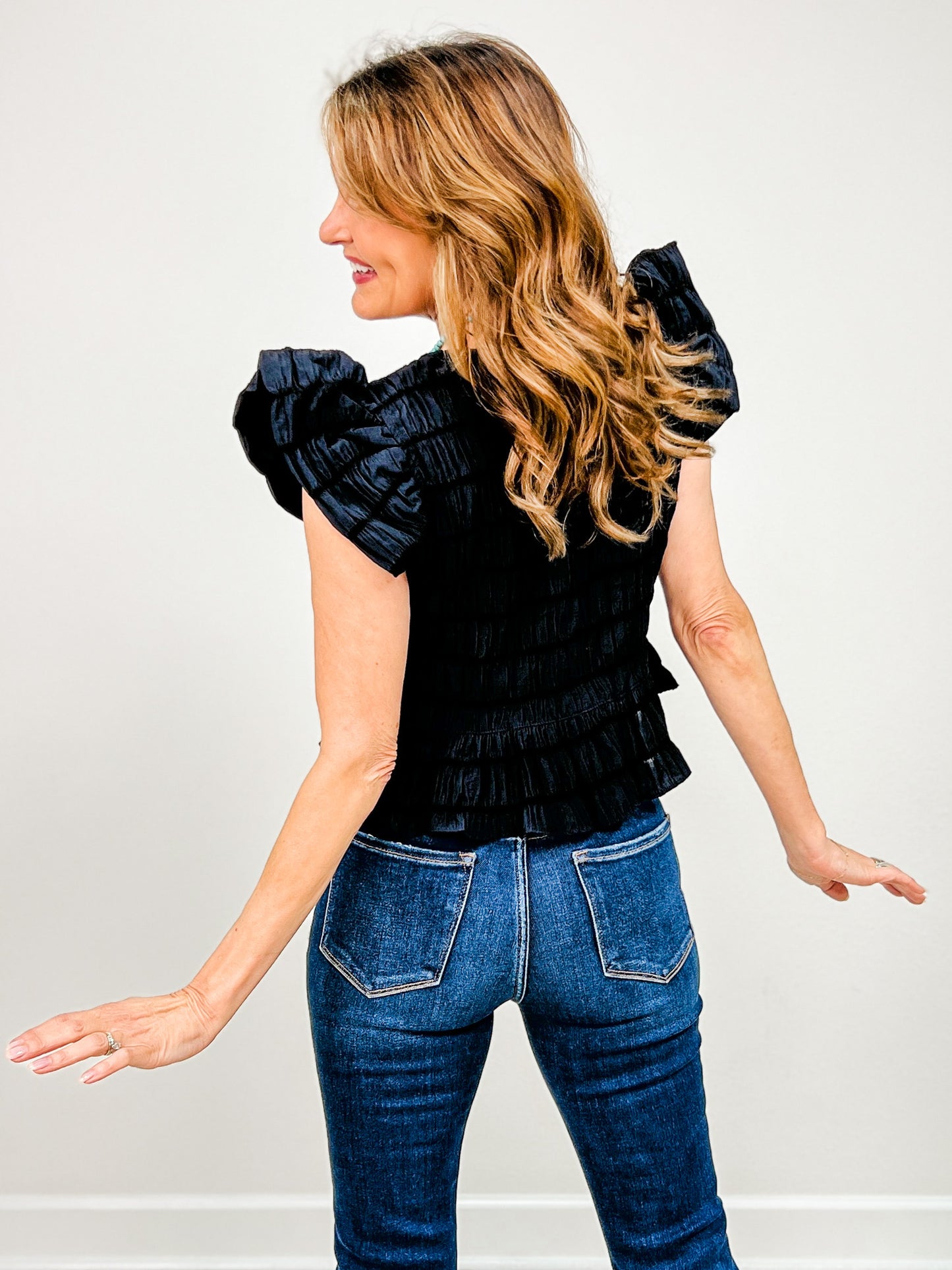 Short Puff Sleeve Smock Top