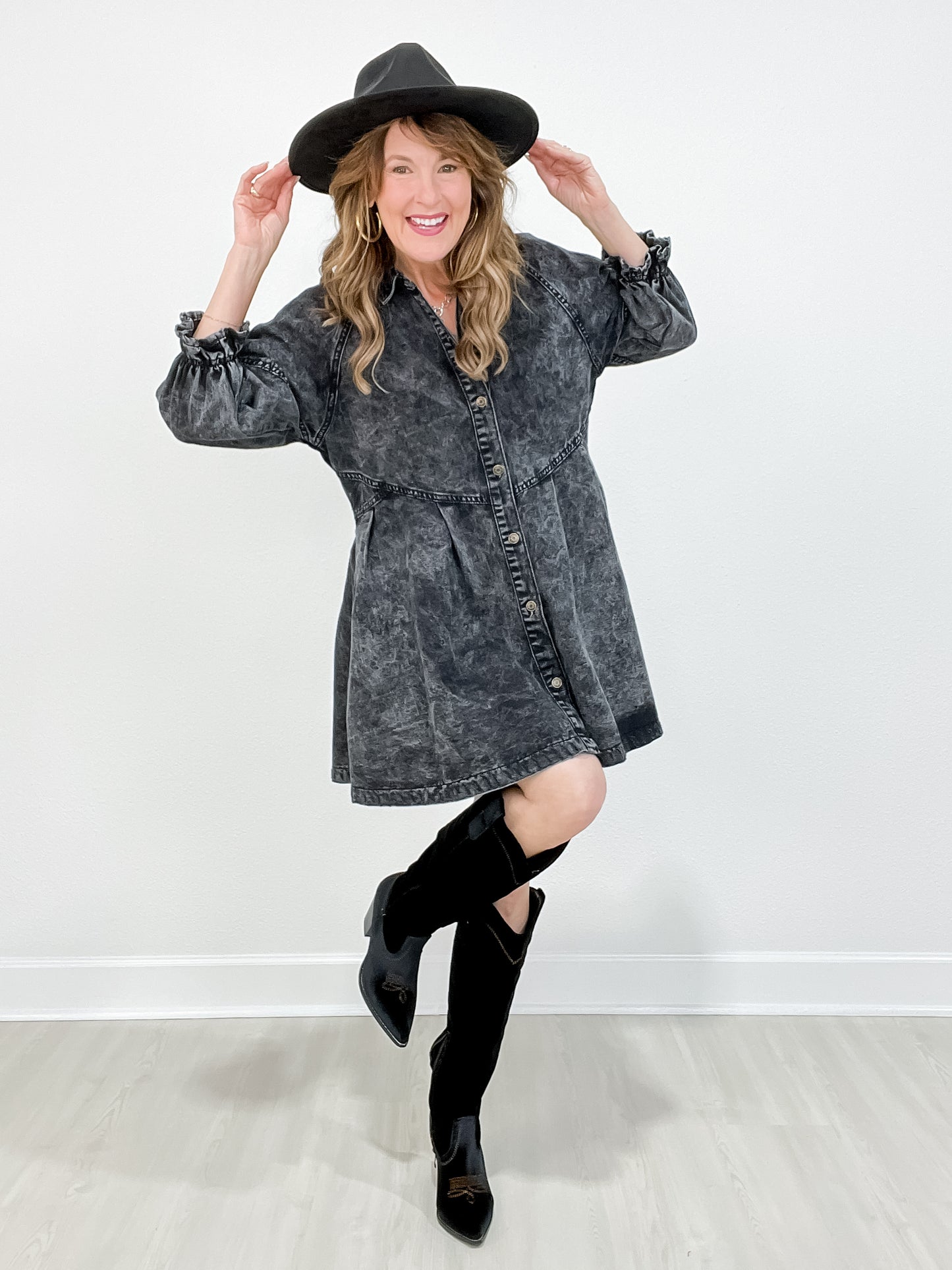 Relaxed Fit Button Down Denim Shirt Dress