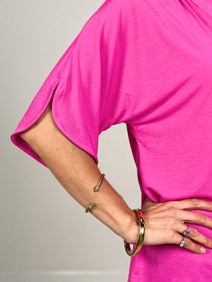 Flared Sleeve Lizzy Breeze Top with Mandarin Collar in Paradise Pink