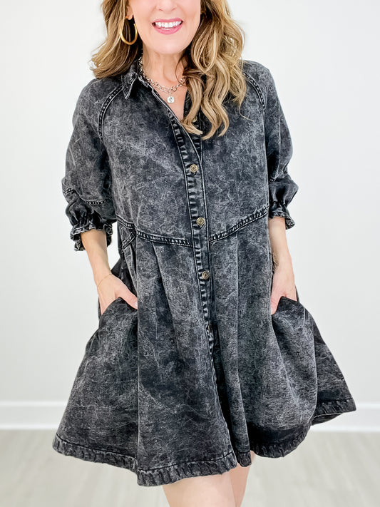 Relaxed Fit Button Down Denim Shirt Dress