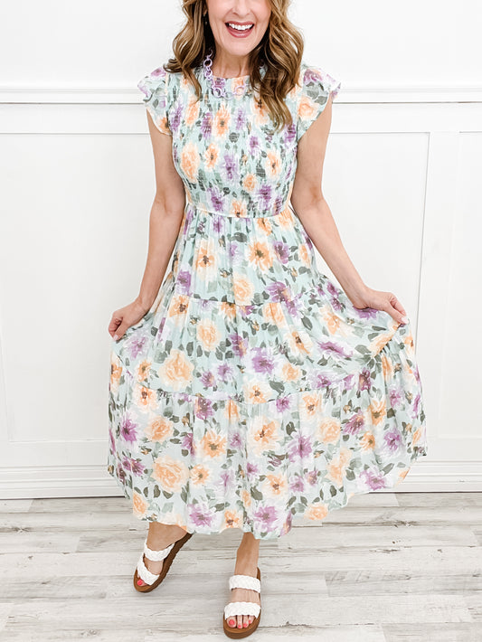 Thinkin' Bout Me Floral Smocked Tiered Midi Dress
