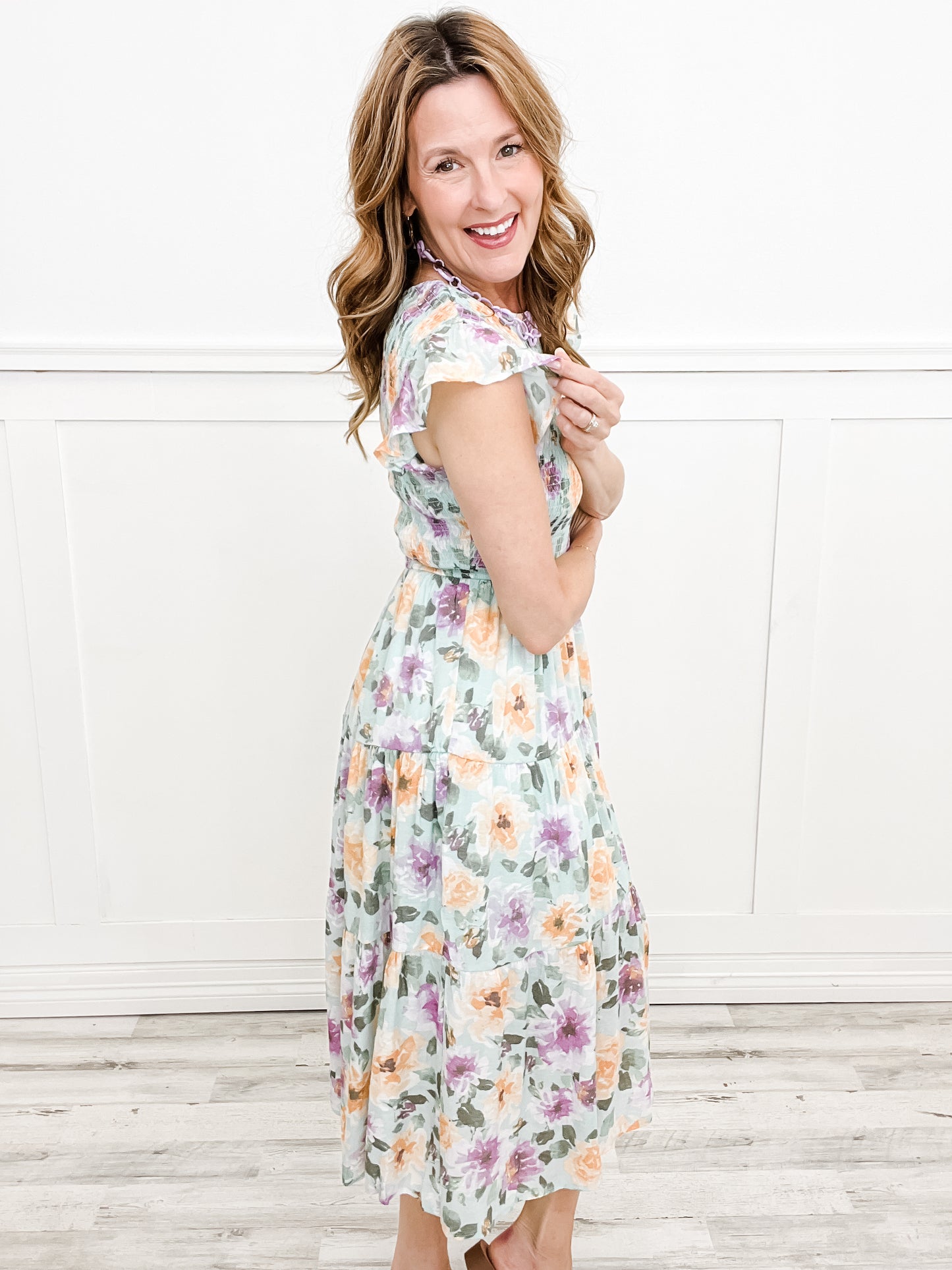 Thinkin' Bout Me Floral Smocked Tiered Midi Dress