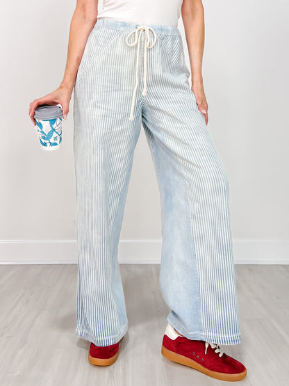 Mineral Washed Striped Drawstring Pants