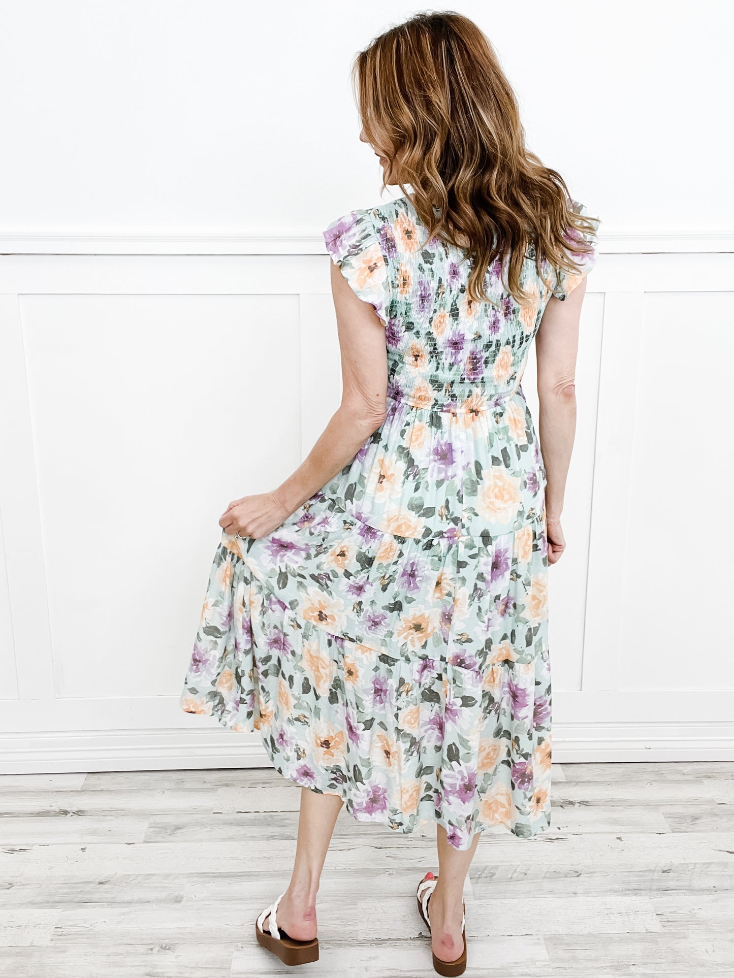 Thinkin' Bout Me Floral Smocked Tiered Midi Dress