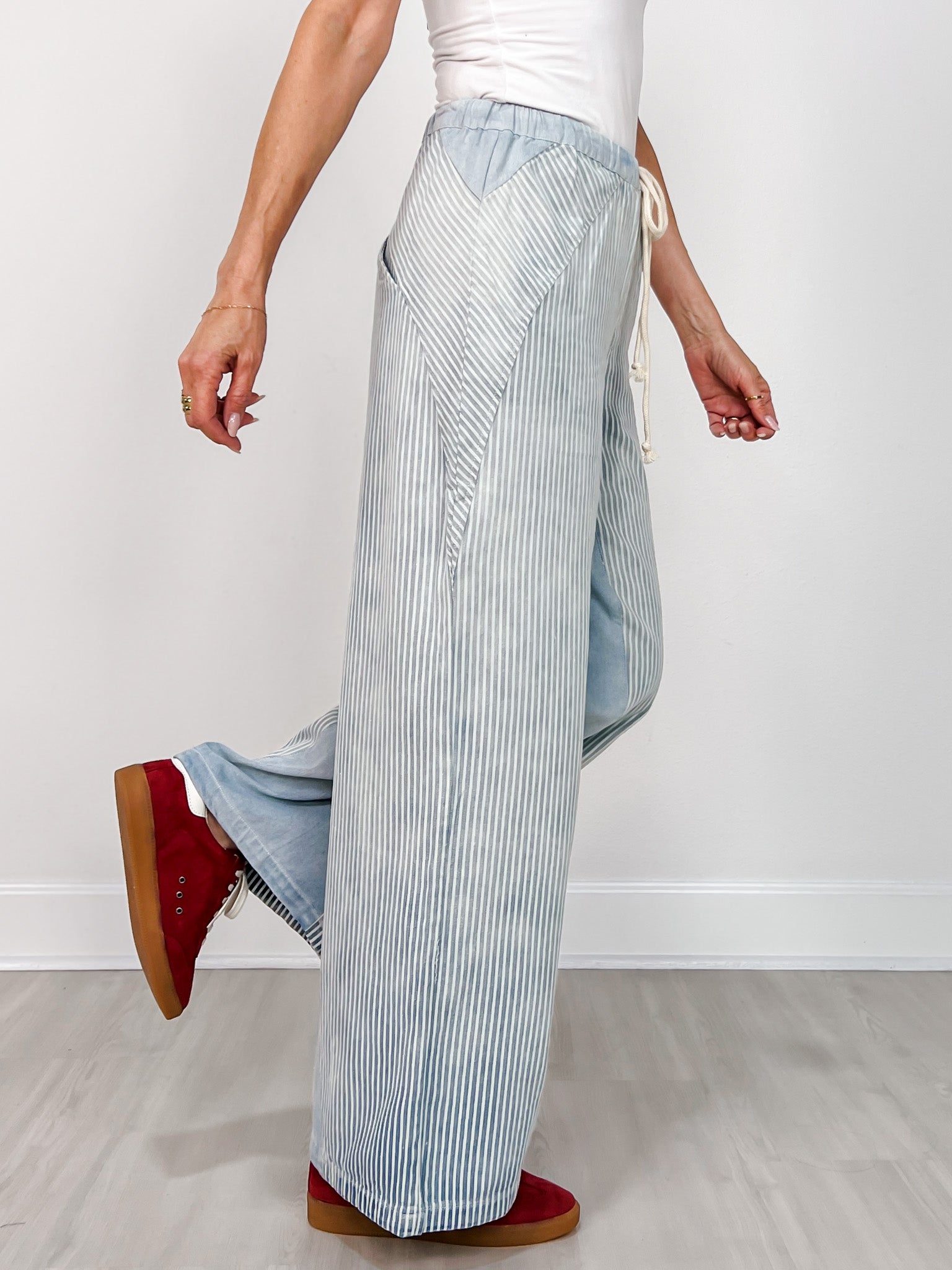 Mineral Washed Striped Drawstring Pants