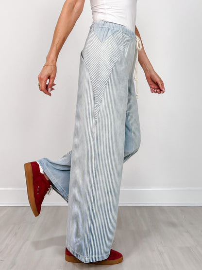 Mineral Washed Striped Drawstring Pants