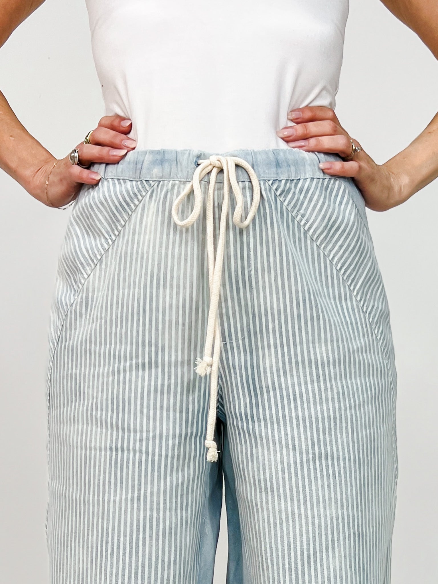 Mineral Washed Striped Drawstring Pants