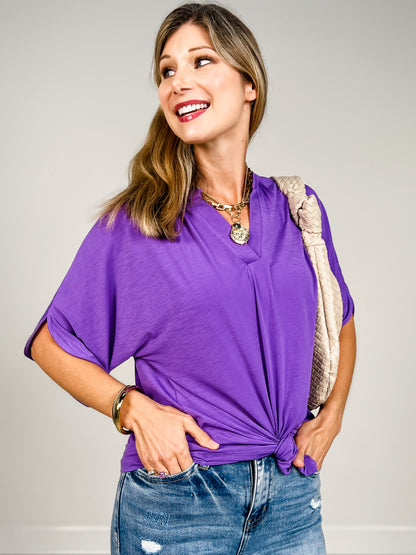 Flared Sleeve Lizzy Breeze Top with Mandarin Collar in Violet Splash