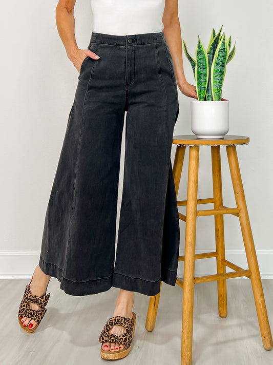 Black Wide Leg Cropped Pants
