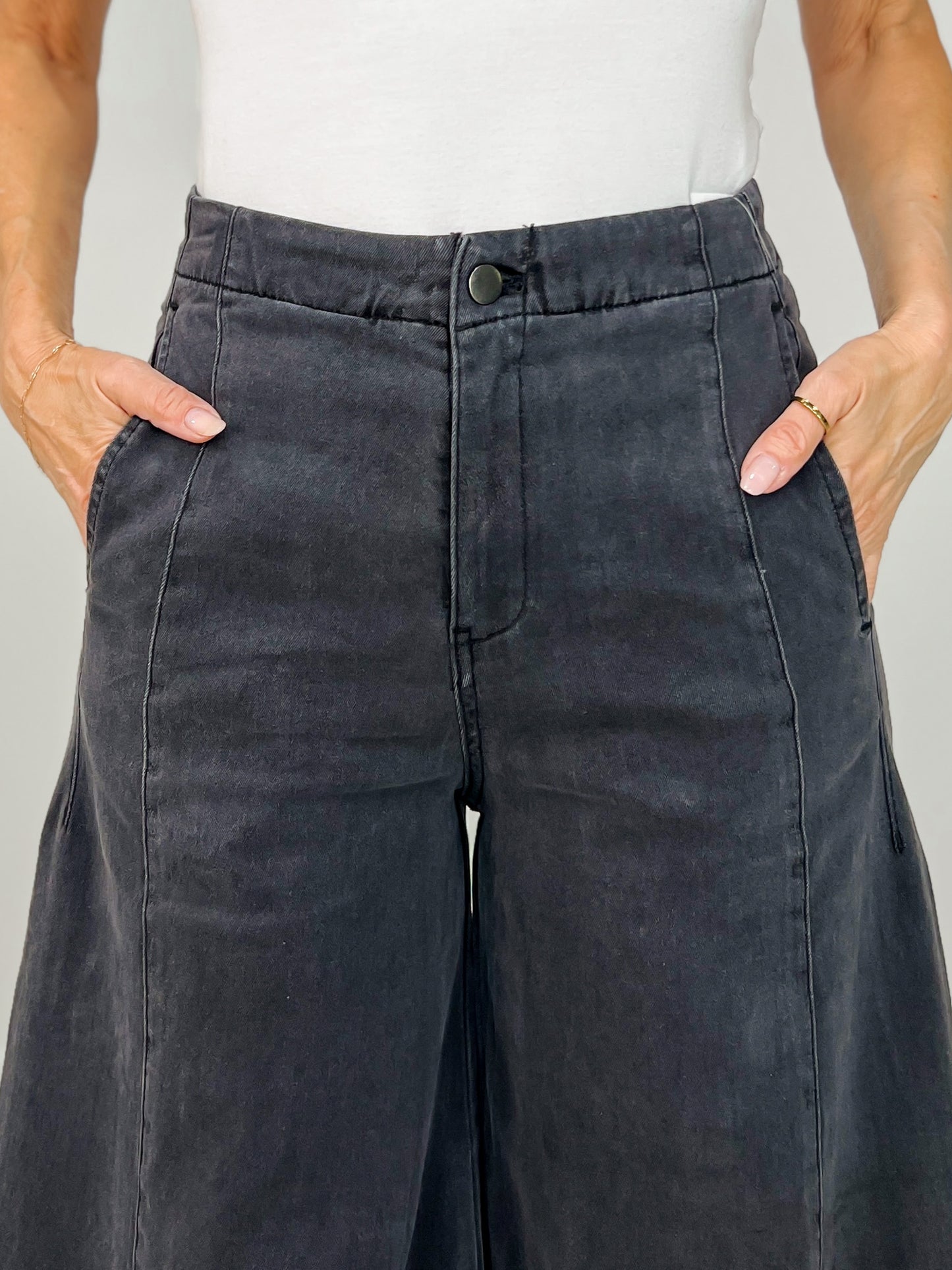 Black Wide Leg Cropped Pants