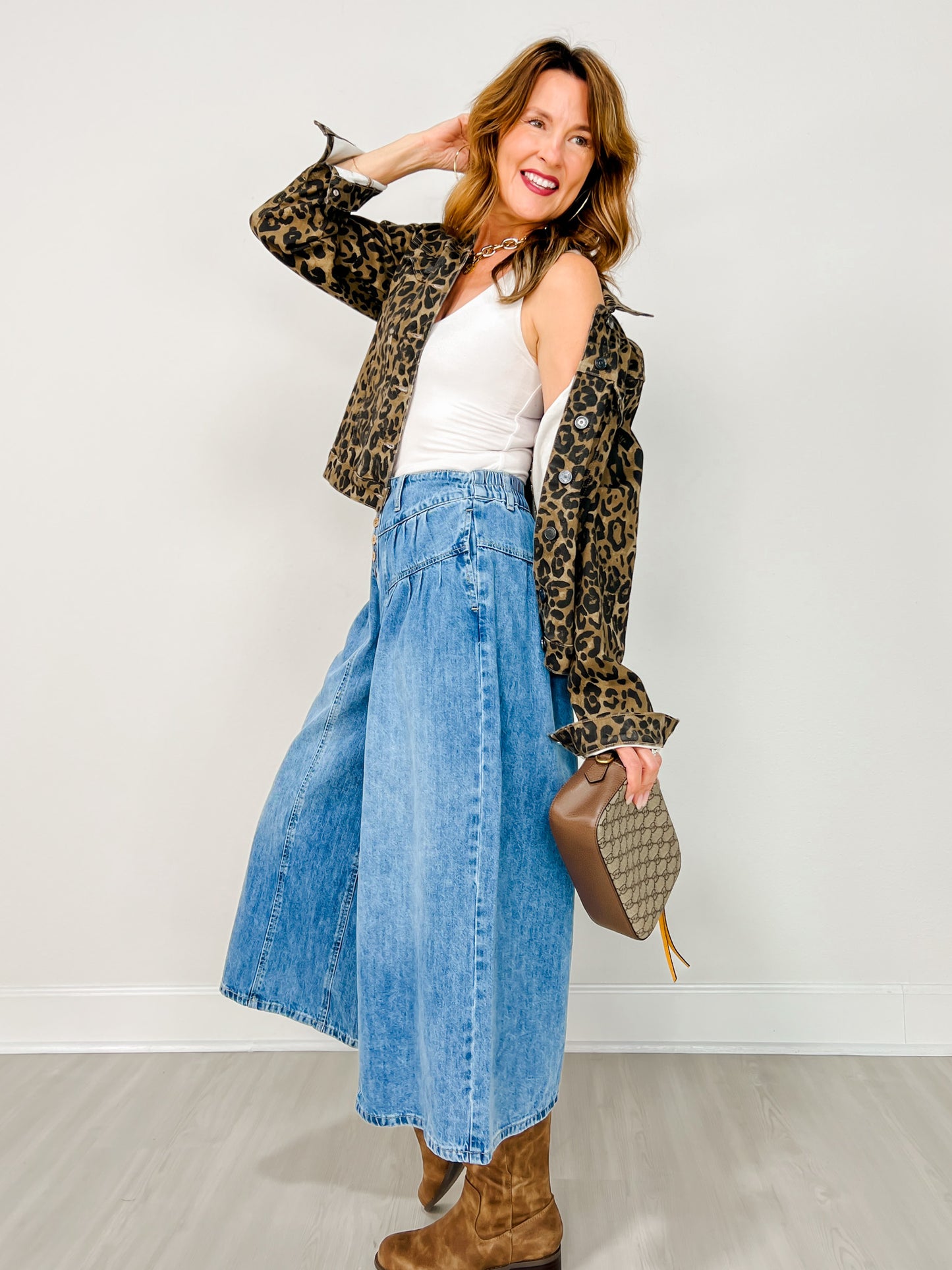 Stone Washed Cropped Denim Culottes